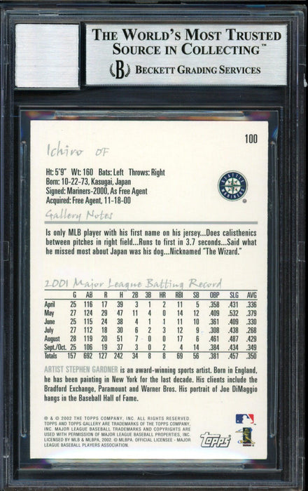 Ichiro Suzuki Autographed 2002 Topps Gallery Card #100 Seattle Mariners Auto Grade 10 Beckett BAS #12491172 - RSA