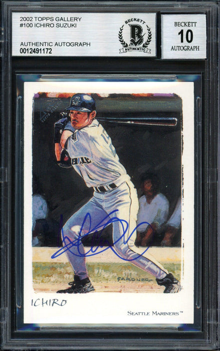 Ichiro Suzuki Autographed 2002 Topps Gallery Card #100 Seattle Mariners Auto Grade 10 Beckett BAS #12491172 - RSA