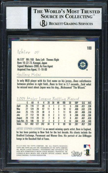 Ichiro Suzuki Autographed 2002 Topps Gallery Card #100 Seattle Mariners Auto Grade 10 Beckett BAS #12491175 - RSA