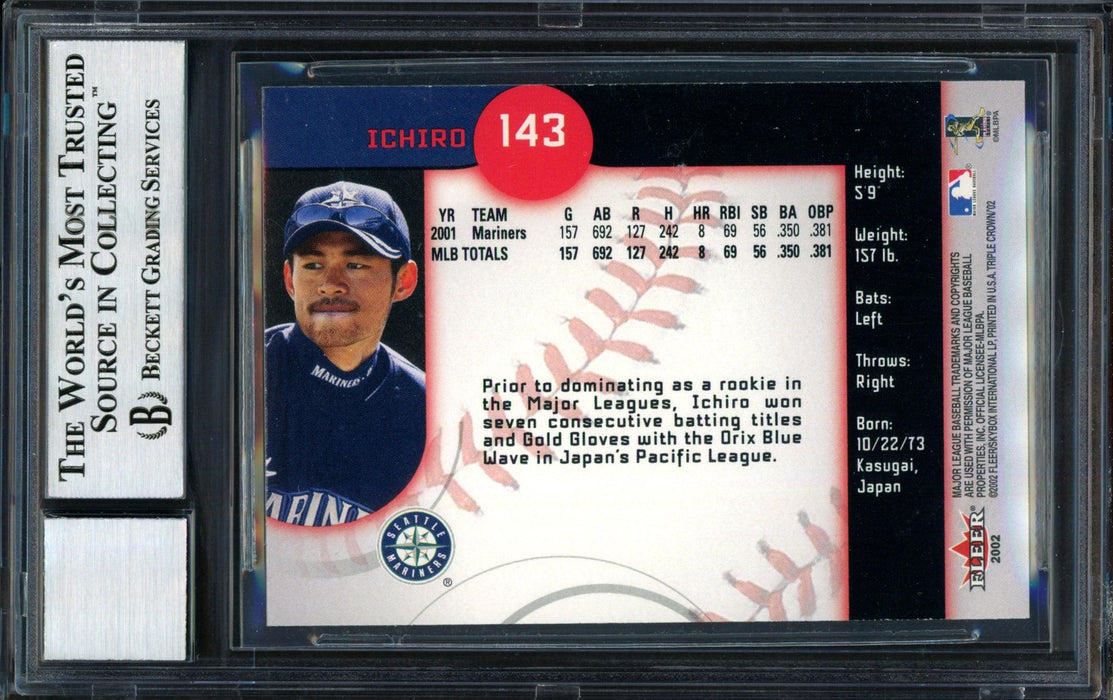 Ichiro Suzuki Autographed 2002 Fleer Triple Crown Card #143 Seattle Mariners Auto Grade 10 Beckett BAS #12491180 - RSA