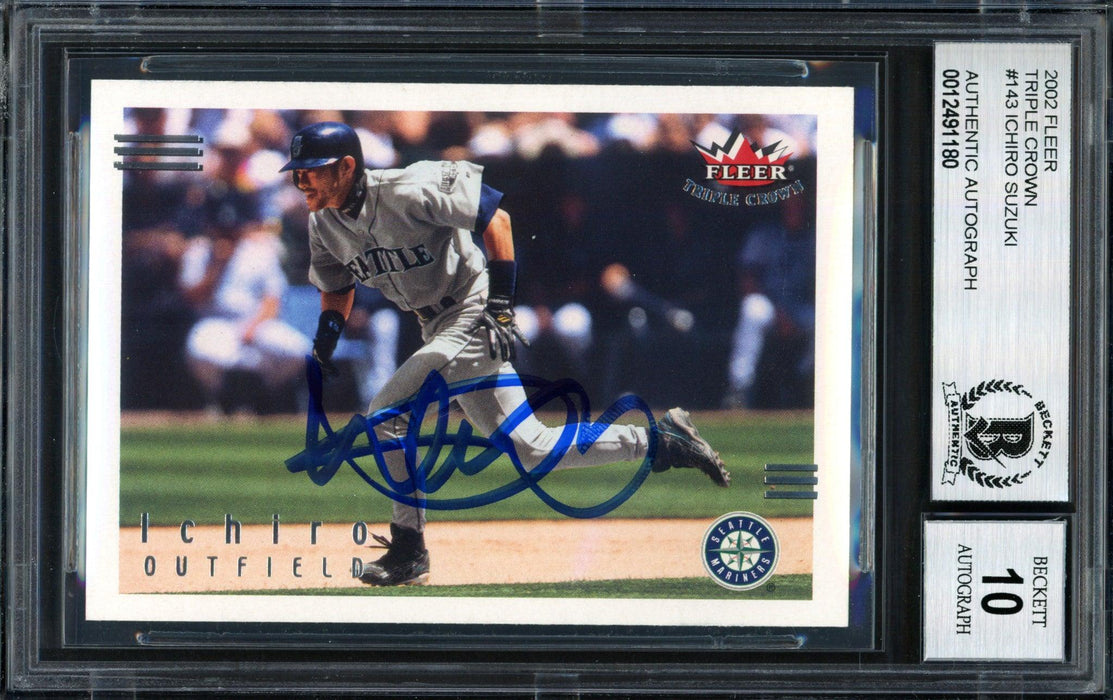 Ichiro Suzuki Autographed 2002 Fleer Triple Crown Card #143 Seattle Mariners Auto Grade 10 Beckett BAS #12491180 - RSA