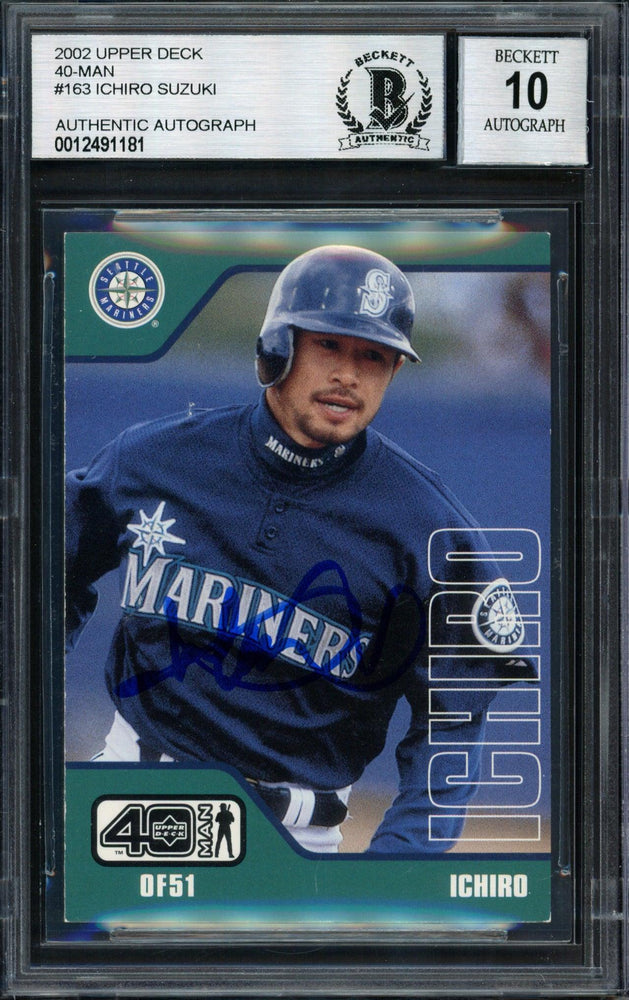 Ichiro Suzuki Autographed 2002 Upper Deck 40 Man Card #163 Seattle Mariners Auto Grade 10 Beckett BAS #12491181 - RSA