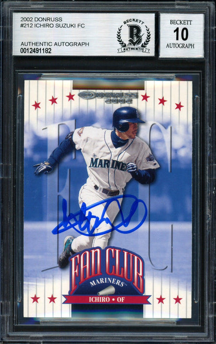 Ichiro Suzuki Autographed 2002 Donruss Fan Club Card #212 Seattle Mariners Auto Grade 10 Beckett BAS #12491182 - RSA