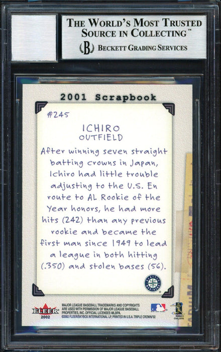 Ichiro Suzuki Autographed 2002 Fleer Triple Crown Scrapbook Card #245 Seattle Mariners Auto Grade 10 Beckett BAS #12491205 - RSA
