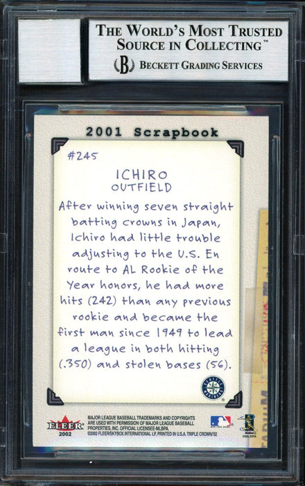 Ichiro Suzuki Autographed 2002 Fleer Triple Crown Scrapbook Card #245 Seattle Mariners Auto Grade 10 Beckett BAS #12491206 - RSA