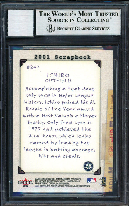 Ichiro Suzuki Autographed 2002 Fleer Triple Crown Scrapbook Card #247 Seattle Mariners Auto Grade 10 Beckett BAS #12491207 - RSA