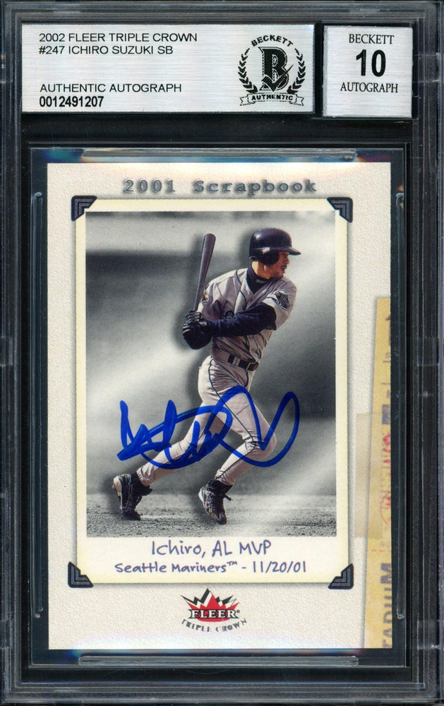 Ichiro Suzuki Autographed 2002 Fleer Triple Crown Scrapbook Card #247 Seattle Mariners Auto Grade 10 Beckett BAS #12491207 - RSA