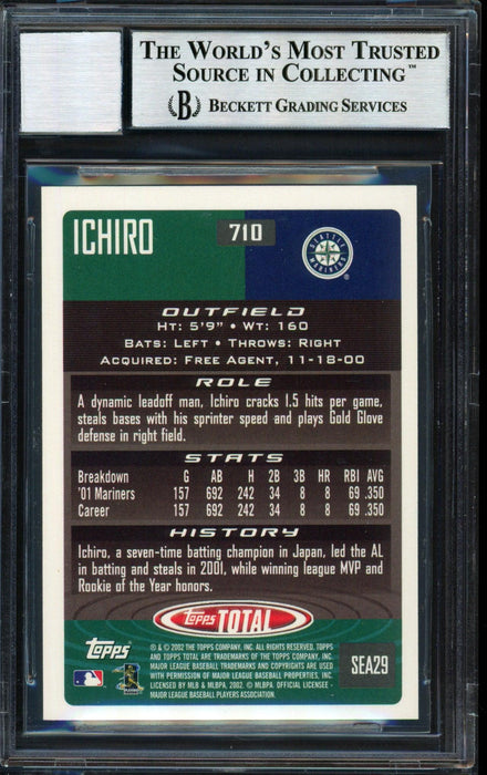 Ichiro Suzuki Autographed 2002 Topps Total Card #710 Seattle Mariners Auto Grade 10 Beckett BAS #12491238 - RSA