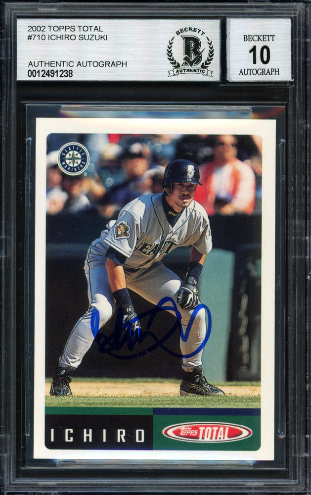 Ichiro Suzuki Autographed 2002 Topps Total Card #710 Seattle Mariners Auto Grade 10 Beckett BAS #12491238 - RSA