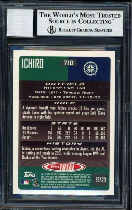 Ichiro Suzuki Autographed 2002 Topps Total Card #710 Seattle Mariners Auto Grade 10 Beckett BAS #12491239 - RSA