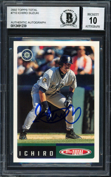 Ichiro Suzuki Autographed 2002 Topps Total Card #710 Seattle Mariners Auto Grade 10 Beckett BAS #12491239 - RSA