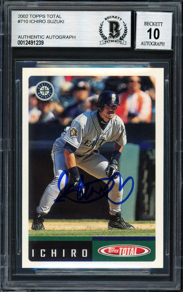 Ichiro Suzuki Autographed 2002 Topps Total Card #710 Seattle Mariners Auto Grade 10 Beckett BAS #12491239 - RSA