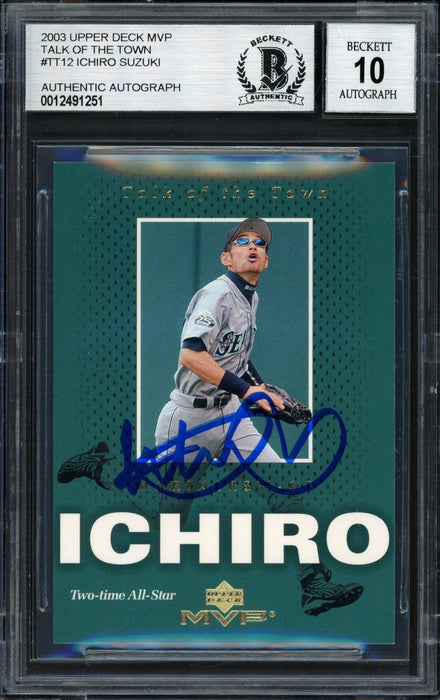 Ichiro Suzuki Autographed 2003 Upper Deck MVP Talk of the Town Card #TT12 Seattle Mariners Auto Grade 10 Beckett BAS #12491251 - RSA