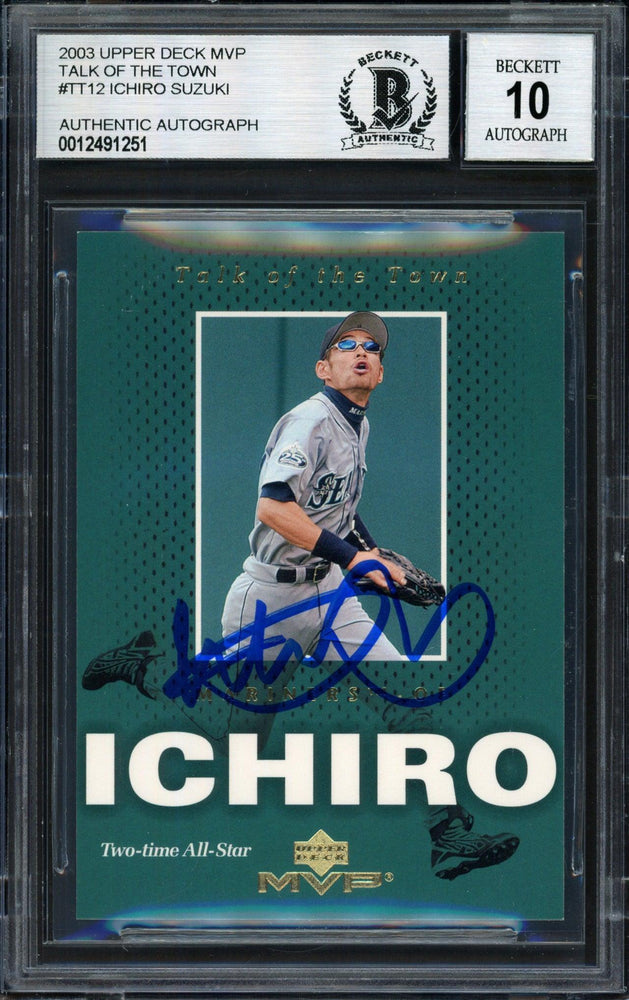 Ichiro Suzuki Autographed 2003 Upper Deck MVP Talk of the Town Card #TT12 Seattle Mariners Auto Grade 10 Beckett BAS #12491251 - RSA