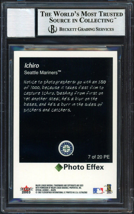 Ichiro Suzuki Autographed 2003 Fleer Ultra Photo Effex Card #7 Seattle Mariners Auto Grade 10 Beckett BAS #12491252 - RSA