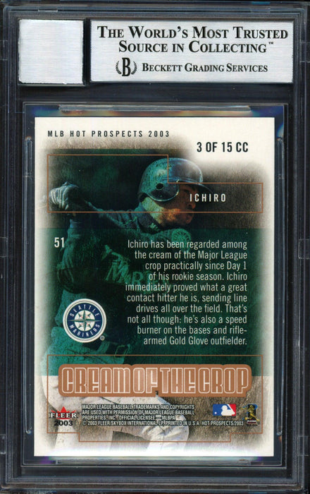Ichiro Suzuki Autographed 2003 Fleer Hot Prospects Cream of the Crop Card #3 Seattle Mariners Auto Grade 10 Beckett BAS #12491253 - RSA