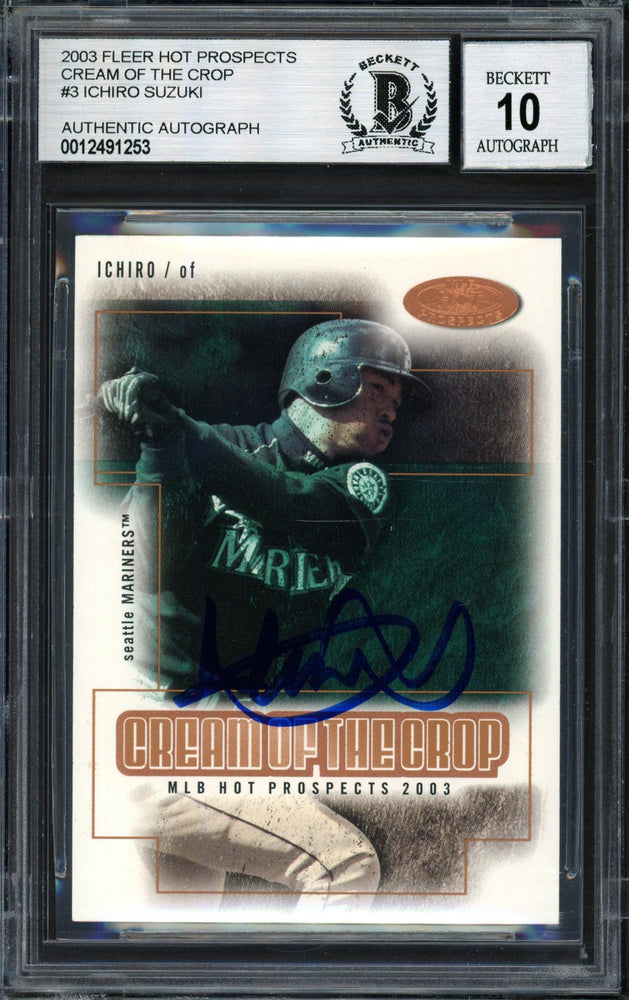 Ichiro Suzuki Autographed 2003 Fleer Hot Prospects Cream of the Crop Card #3 Seattle Mariners Auto Grade 10 Beckett BAS #12491253 - RSA