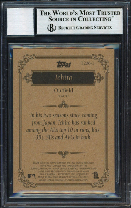 Ichiro Suzuki Autographed 2002 Topps 206 Card #T206-1 Seattle Mariners Auto Grade 10 Beckett BAS #12491268 - RSA