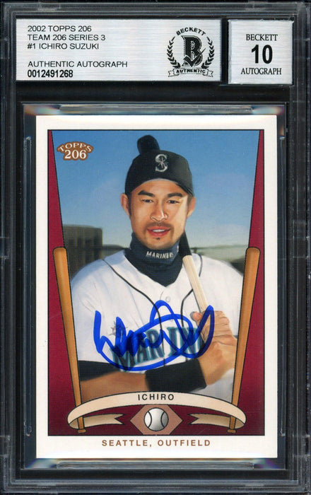 Ichiro Suzuki Autographed 2002 Topps 206 Card #T206-1 Seattle Mariners Auto Grade 10 Beckett BAS #12491268 - RSA