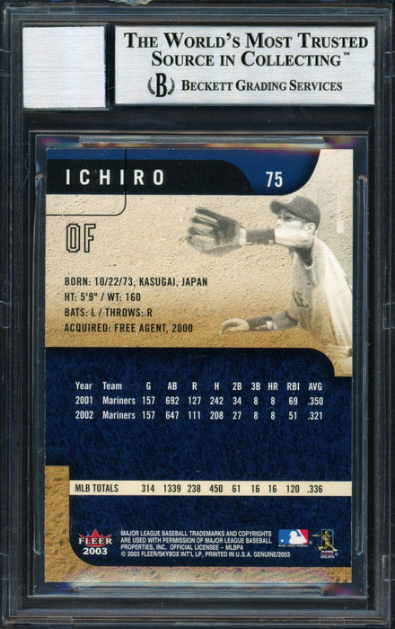 Ichiro Suzuki Autographed 2003 Fleer Genuine Card #75 Seattle Mariners Auto Grade 10 Beckett BAS #12491301 - RSA
