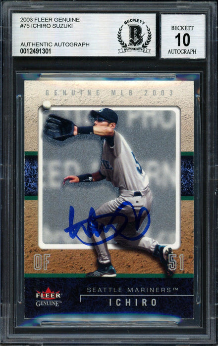 Ichiro Suzuki Autographed 2003 Fleer Genuine Card #75 Seattle Mariners Auto Grade 10 Beckett BAS #12491301 - RSA