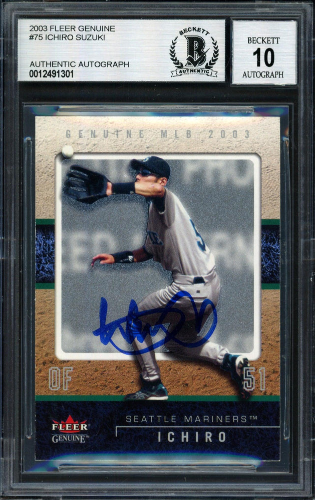 Ichiro Suzuki Autographed 2003 Fleer Genuine Card #75 Seattle Mariners Auto Grade 10 Beckett BAS #12491301 - RSA