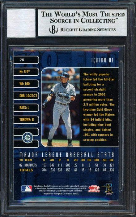 Ichiro Suzuki Autographed 2003 Donruss Studio Card #75 Seattle Mariners Auto Grade 10 Beckett BAS #12491303 - RSA