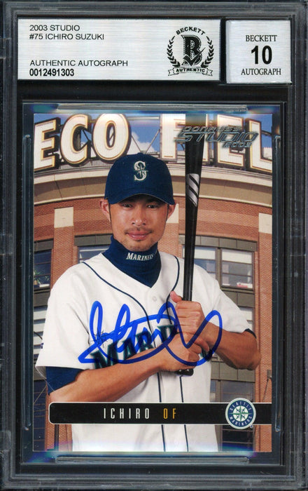 Ichiro Suzuki Autographed 2003 Donruss Studio Card #75 Seattle Mariners Auto Grade 10 Beckett BAS #12491303 - RSA
