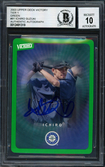Ichiro Suzuki Autographed 2003 Upper Deck Victory Card #81 Seattle Mariners Auto Grade 10 Beckett BAS #12491319 - RSA