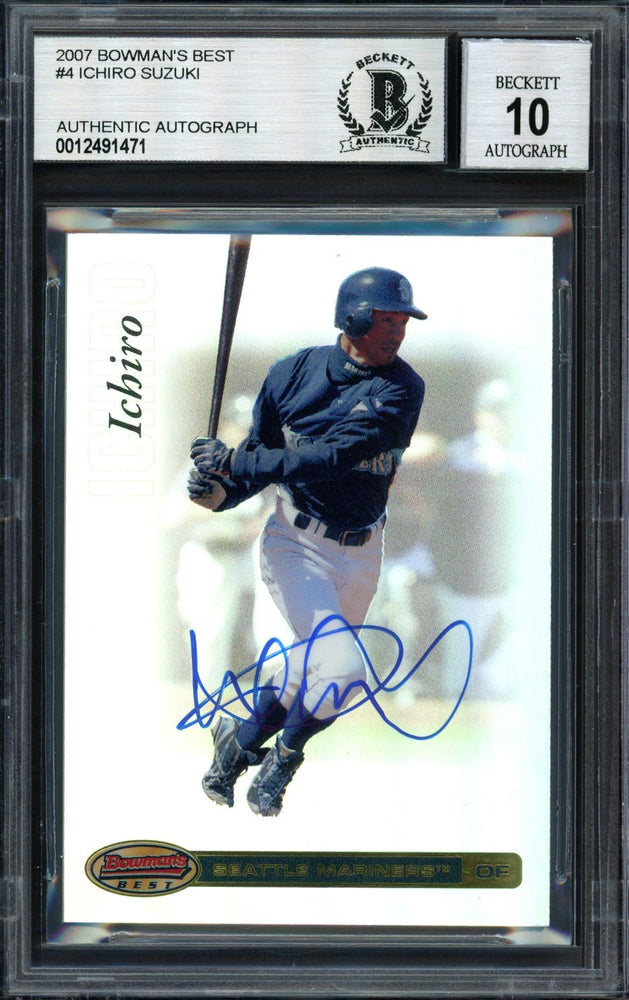 Ichiro Suzuki Autographed 2007 Bowman's Best Card #4 Seattle Mariners Auto Grade 10 Beckett BAS #12491471 - RSA