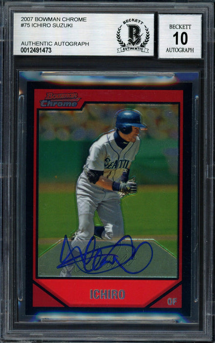 Ichiro Suzuki Autographed 2007 Bowman Chrome Card #75 Seattle Mariners Auto Grade 10 Beckett BAS #12491473 - RSA