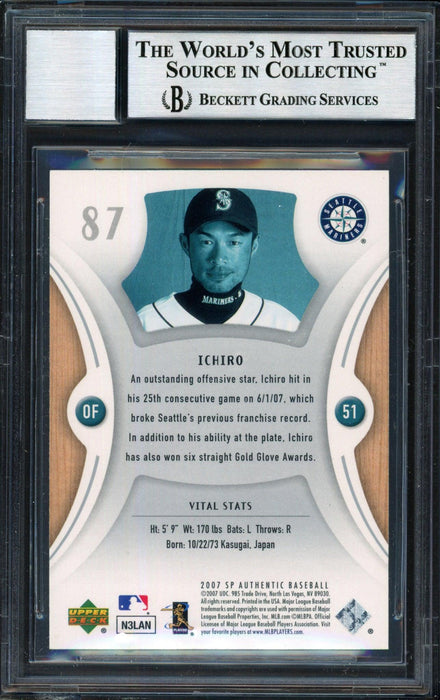 Ichiro Suzuki Autographed 2007 SP Authentic Card #87 Seattle Mariners Auto Grade 10 Beckett BAS #12491478 - RSA