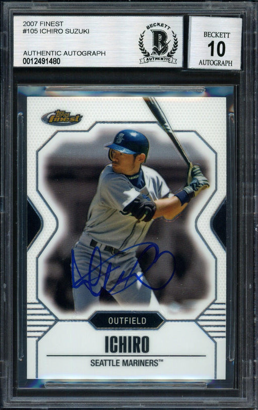 Ichiro Suzuki Autographed 2007 Topps Finest Card #105 Seattle Mariners Auto Grade 10 Beckett BAS #12491480 - RSA