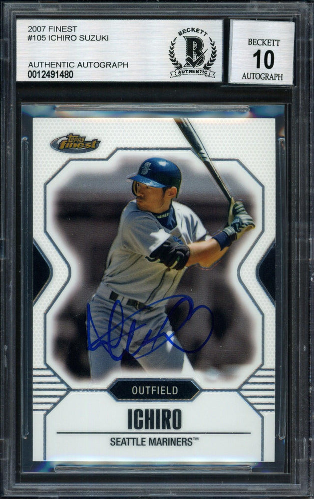 Ichiro Suzuki Autographed 2007 Topps Finest Card #105 Seattle Mariners Auto Grade 10 Beckett BAS #12491480 - RSA
