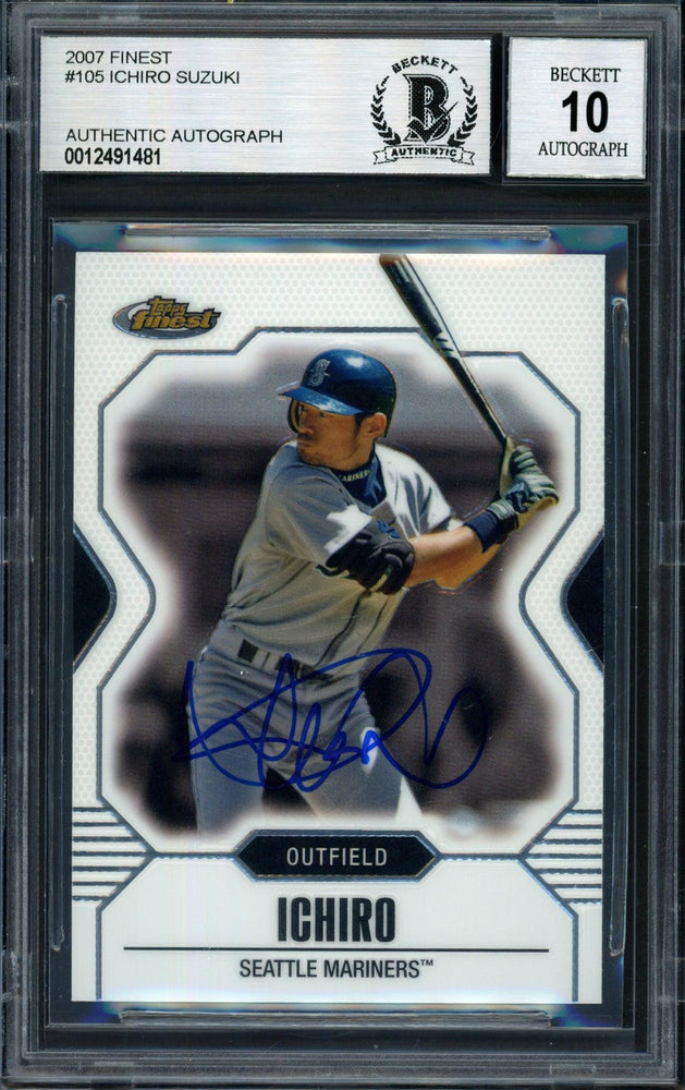 Ichiro Suzuki Autographed 2007 Topps Finest Card #105 Seattle Mariners Auto Grade 10 Beckett BAS #12491481 - RSA