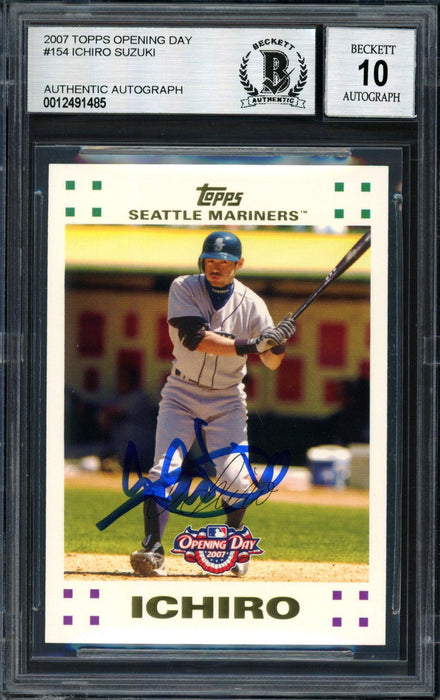 Ichiro Suzuki Autographed 2007 Topps Opening Day Card #154 Seattle Mariners Auto Grade 10 Beckett BAS #12491485 - RSA