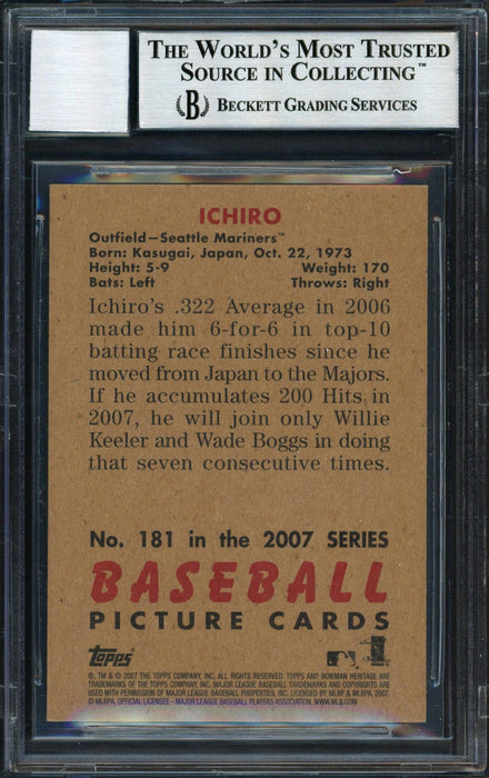 Ichiro Suzuki Autographed 2007 Bowman Heritage Card #181 Seattle Mariners Auto Grade 10 Beckett BAS #12491486 - RSA