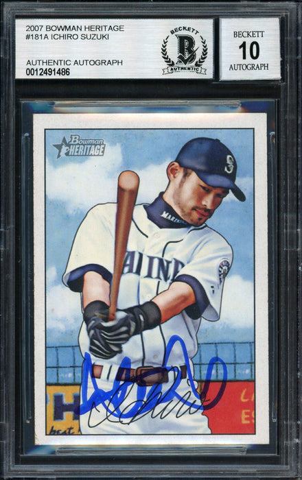 Ichiro Suzuki Autographed 2007 Bowman Heritage Card #181 Seattle Mariners Auto Grade 10 Beckett BAS #12491486 - RSA