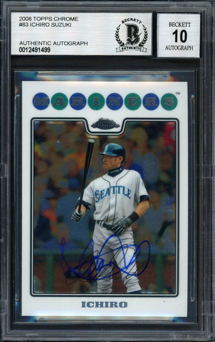 Ichiro Suzuki Autographed 2008 Topps Chrome Card #83 Seattle Mariners Auto Grade 10 Beckett BAS #12491499 - RSA