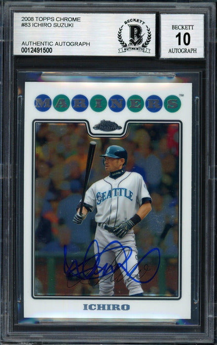 Ichiro Suzuki Autographed 2008 Topps Chrome Card #83 Seattle Mariners Auto Grade 10 Beckett BAS #12491500 - RSA