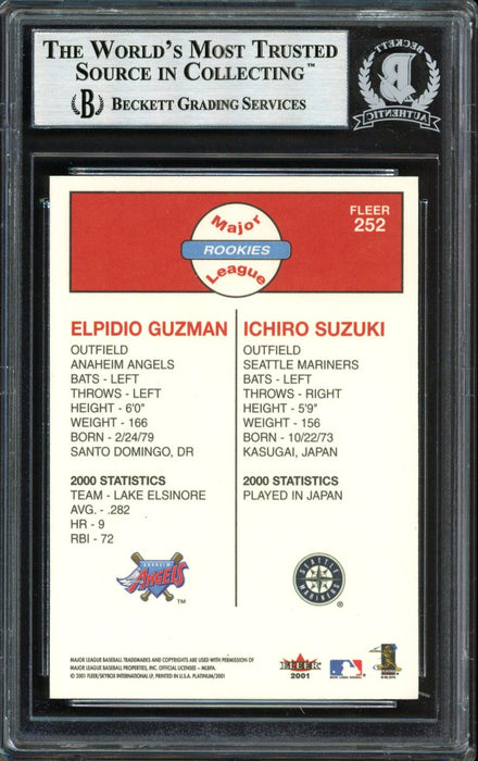 Ichiro Suzuki Autographed 2001 Fleer Platinum Rookie Card #252 Seattle Mariners Beckett BAS #12491570 - RSA