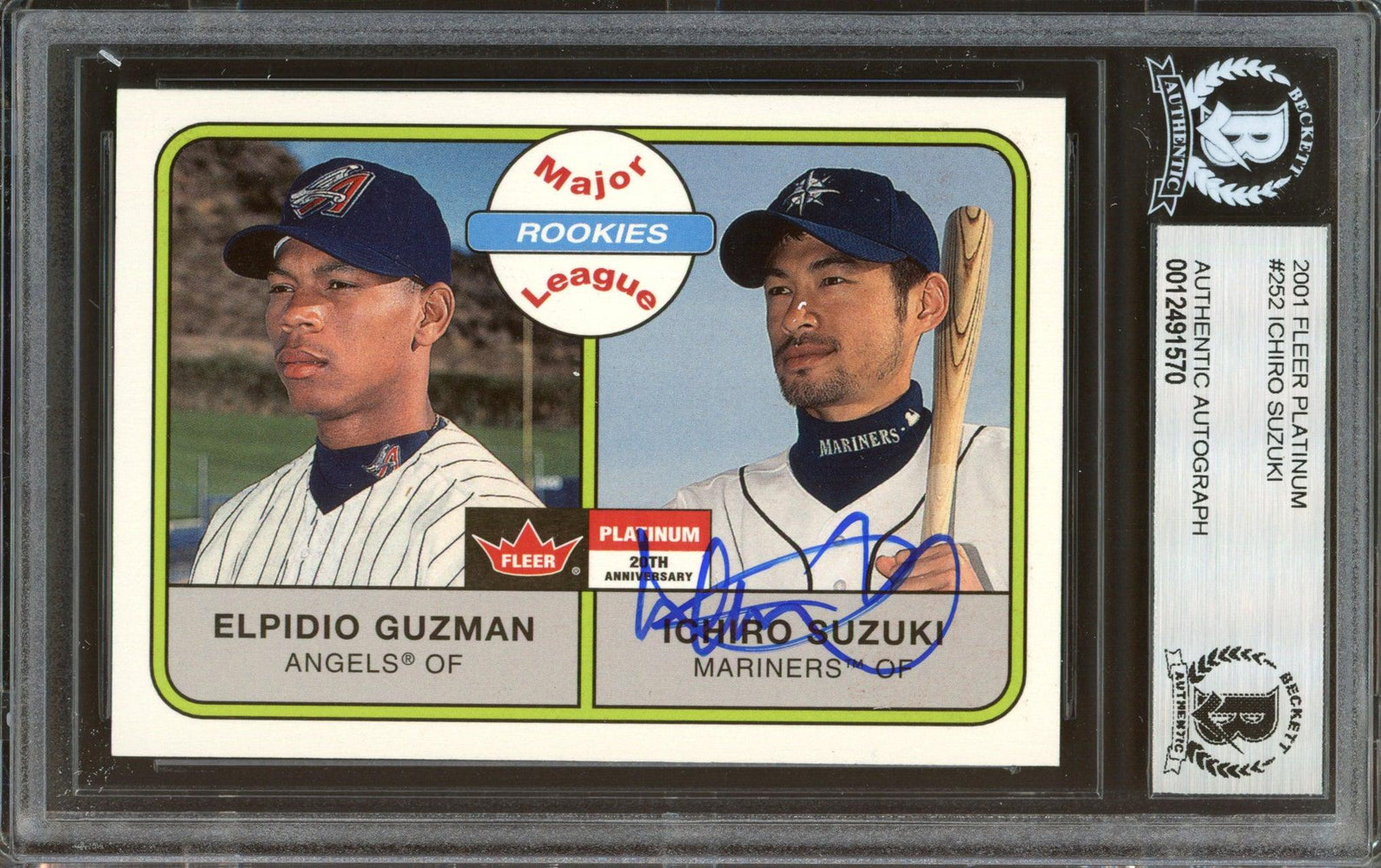 Ichiro Suzuki Autographed 2001 Fleer Platinum Rookie Card #252 Seattle Mariners Beckett BAS #12491570 - RSA