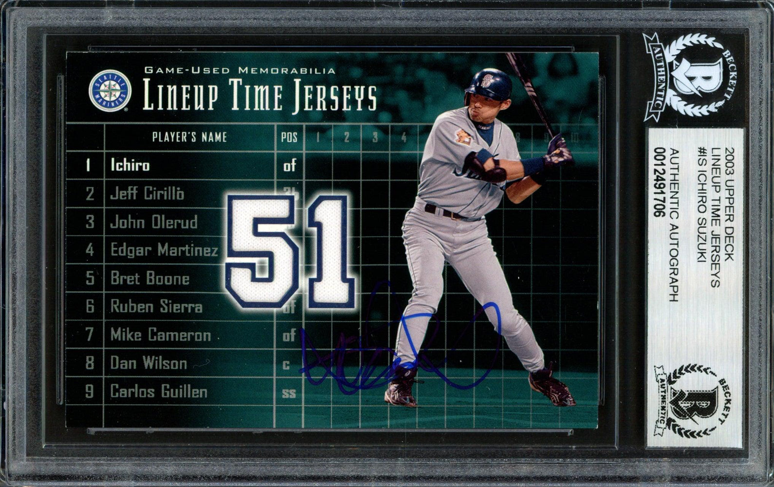Ichiro Suzuki Autographed 2002 Upper Deck Lineup Time Jerseys Card #LT-IS Seattle Mariners Beckett BAS #12491706 - RSA