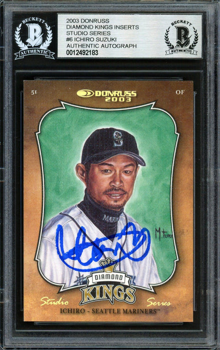 Ichiro Suzuki Autographed 2003 Donruss Diamond Kings Studio Series Card #DK-6 Seattle Mariners #12/250 Beckett BAS #12492183 - RSA