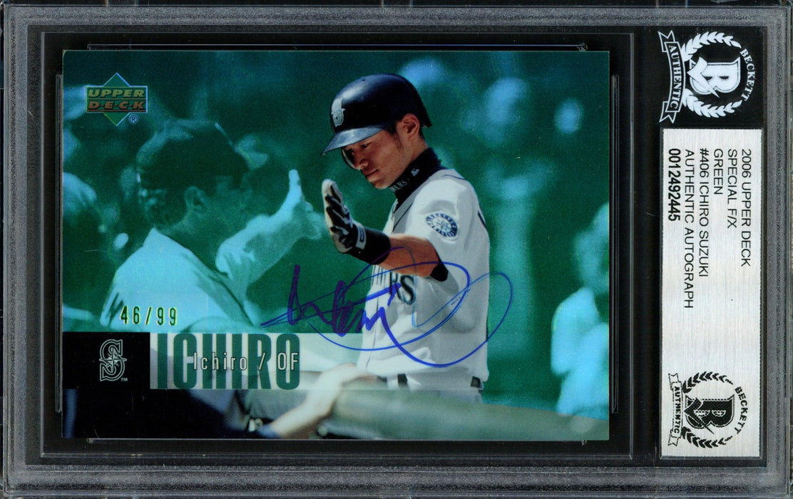 Ichiro Suzuki Autographed 2006 Upper Deck F/X Special Green Card #406 Seattle Mariners #46/99 Beckett BAS #12492445 - RSA