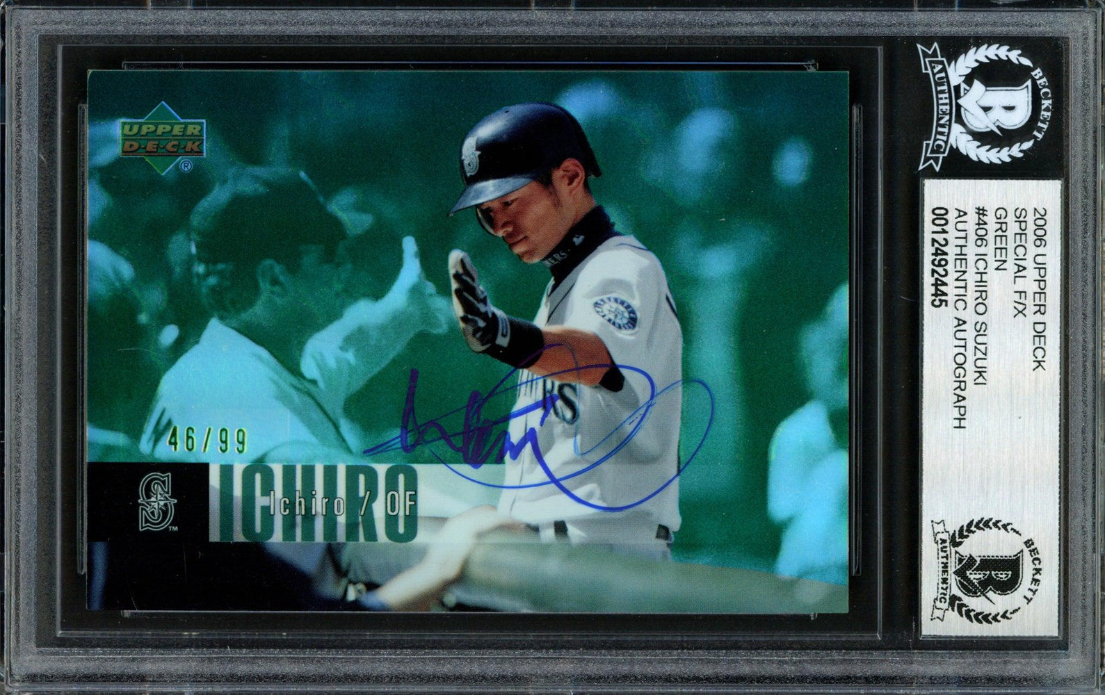 Ichiro Suzuki Autographed 2006 Upper Deck F/X Special Green Card #406 Seattle Mariners #46/99 Beckett BAS #12492445 - RSA