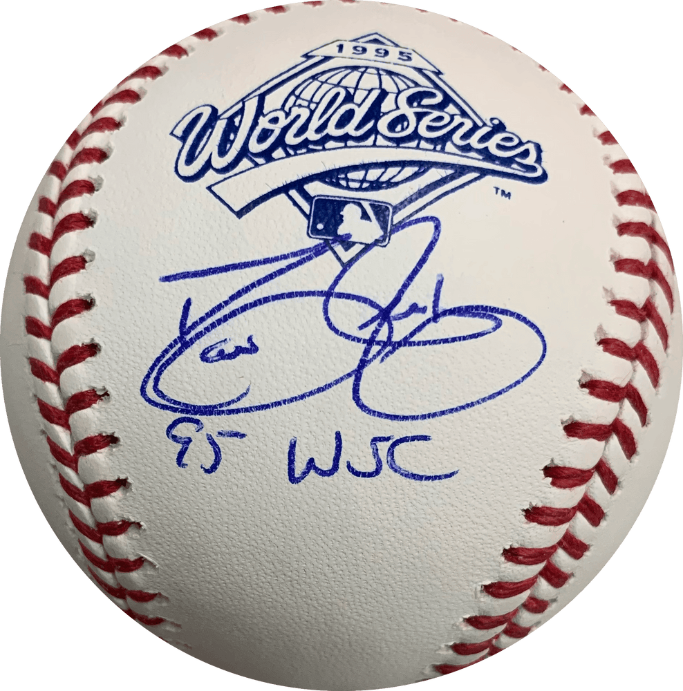 David Justice Autographed Rawlings Braves 1995 World Series Baseball Official Baseball (PSA) w/ W.S. Champs Inscription - RSA