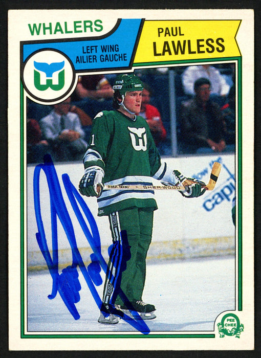 Paul Lawless Autographed 1983-84 O-Pee-Chee Rookie Card #141 Hartford Whalers SKU #150229 - RSA