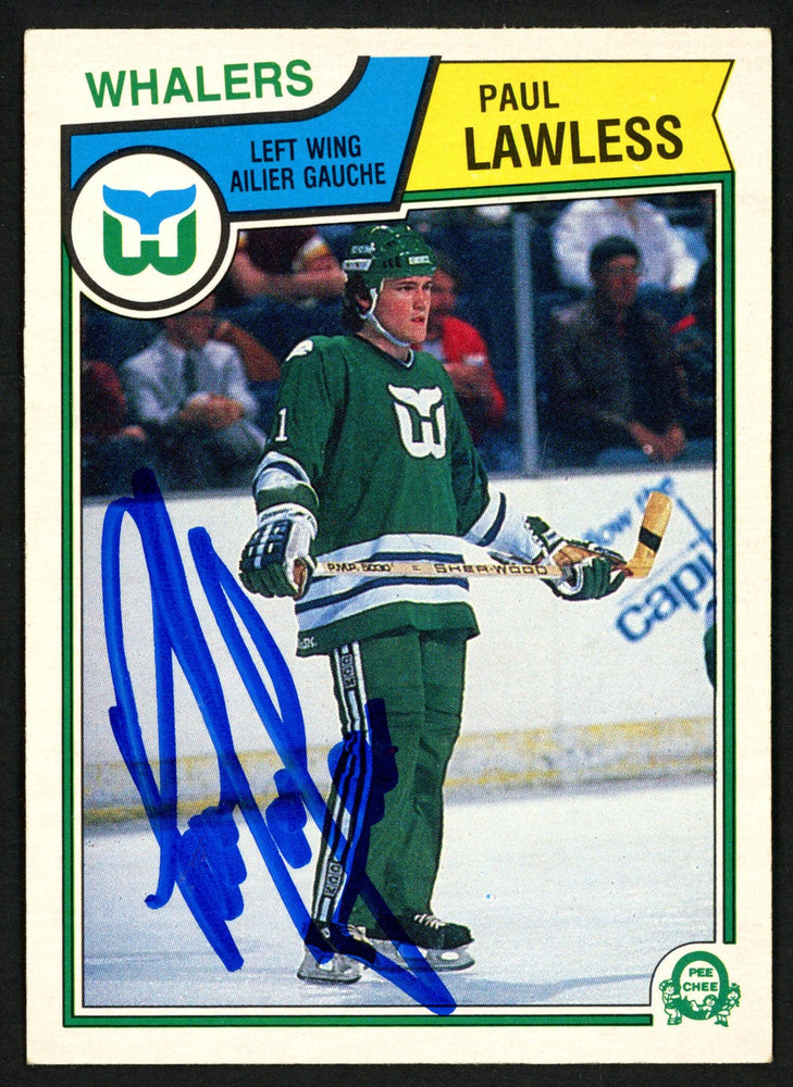 Paul Lawless Autographed 1983-84 O-Pee-Chee Rookie Card #141 Hartford Whalers SKU #150229 - RSA