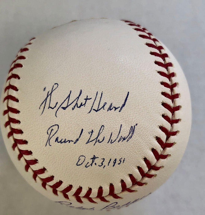 ralph brancabobby thomson signed and inscribed the shot heard round the world oct 3 1951 rawlings ml top view